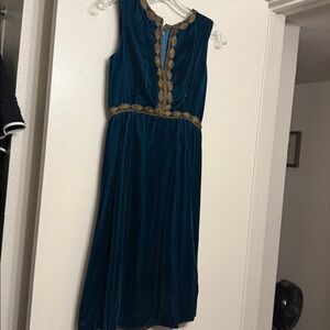 Vintage Teal Velvet Dress with Gold Trim. PETITE??
